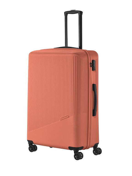 Travelite Large Travel Suitcase Hard Coral Orange with Wheels