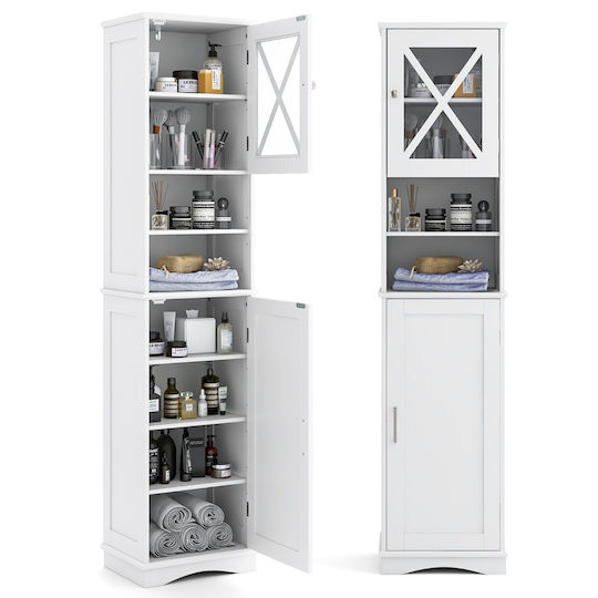 Costway BA8176WH Dulap Coloană Pentru Baie De Pardoseală 40x30x170.5cm Albă