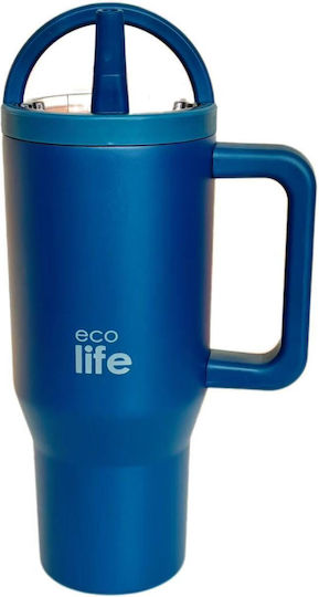 Ecolife Recyclable Handled Tumbler Thermos Stainless Steel BPA Free 900ml DOUBLE HANDLE with Straw and Handle