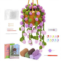 Set Diy Croșetat Ghiveci Suspendat Flori – Kit Complet Accesorii Tutorial Video Verde Mov