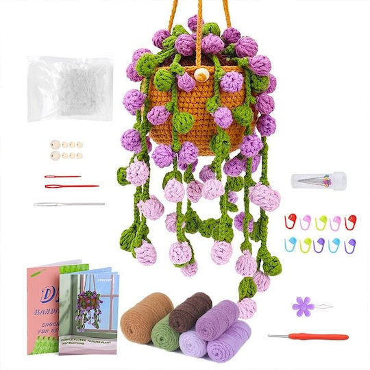 Diy Häkelhängender Blumenampel Set – Komplettes Bastelset Zubehör Videoanleitung Grüne Lila