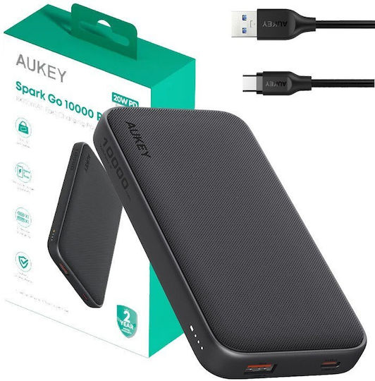 Aukey PB-Y46P USB-C cable Power Bank 10000mAh 20W με Θύρα USB-A και Θύρα USB-C Power Delivery Μαύρο