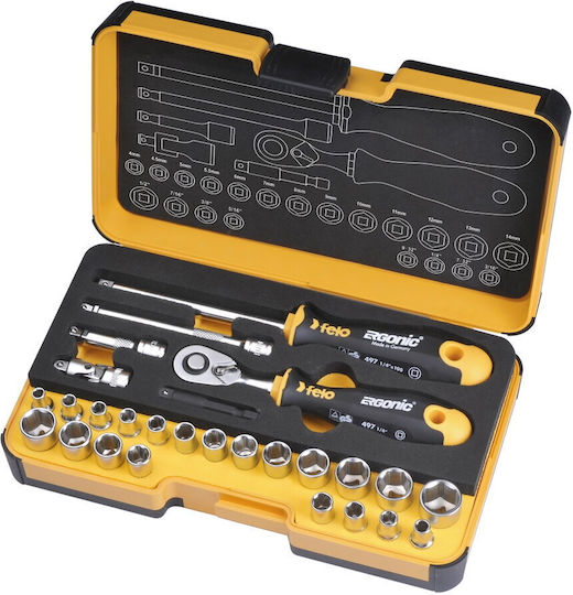Комплект Ключове И Аксесоари Felo R-go 1/4" 27 Броя