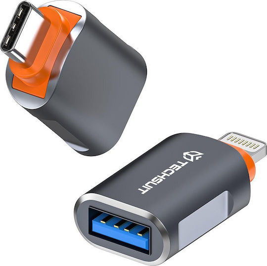 Techsuit Μετατροπέας USB-C male σε USB-A female Γκρι 1τμχ