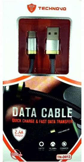 Technovo Braided USB 2.0 Cable USB-C male - USB-A Silver 3m (6939788830132)
