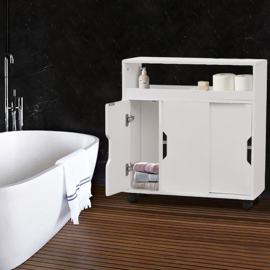 Bakaji Floor Bathroom Shelf Wooden White Bakaji Floor Bathroom Shelf Wooden White