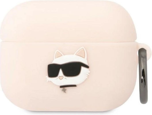 Karl Lagerfeld Klaprunchh Silicone Case Choupette Head Logo Keychain Compatible AirPods Pro Pink
