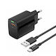 Foneng Φορτιστής με Θύρα USB-A και Καλώδιο USB-C 20W Quick Charge 2.0 Μαύρος (EU64)