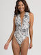 One-Piece Swimsuit Animal Print White