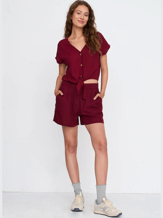 Γυναικείο Λινό Σορτς Burgundy