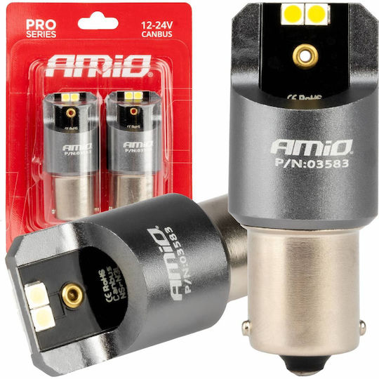 AMiO Lamps Car & Motorcycle BA15S / P21W Canbus LED 6000K Cold White 12-24V 2pcs