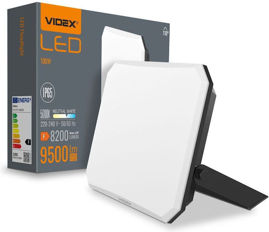 Videx Στεγανός Προβολέας LED 100W Ψυχρό Λευκό 5000K IP65