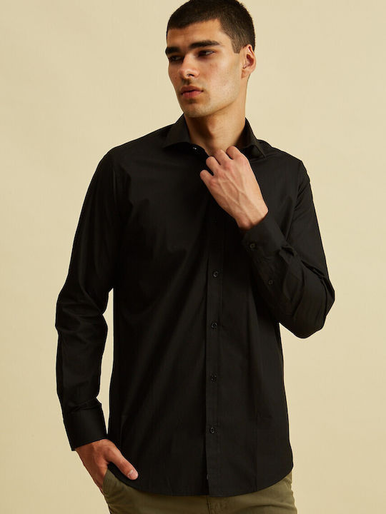 Langärmlig Baumwolle Hemd Black
