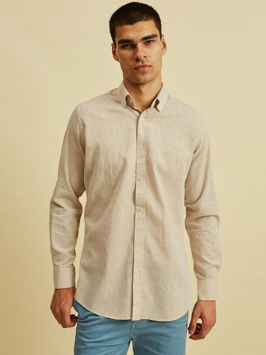 Long-sleeved Cotton Shirt Beige