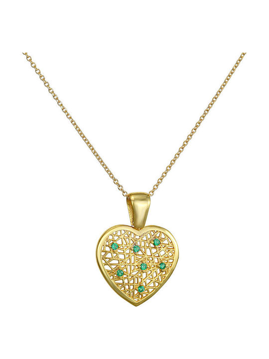 Dio Jewellery Lab Necklace with design Heart from Gold Plated Silver with Zircon