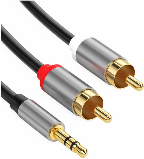 Avizar Аудио Кабел Jack 3.5mm Към 2 RCA Двойно Екранен 3m Черен
