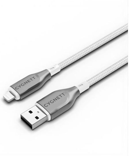 Cygnett Cablu Lightning La USB-A 2,4A 12W Serie Armoured Charge și Sincronizare 1m Alb