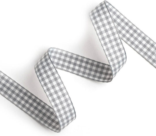 Checked Double Face Thin Grosgrain Ribbon 15mm 25m Gray
