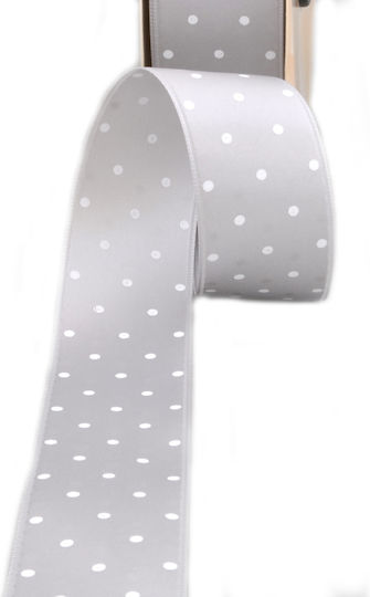 Double Face Satin Polka Dot Ribbon 25mm 50m Gray