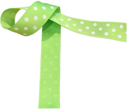 Kyriacou Gros Polka Dot Ribbon 25mmx25m Light Green White Jgroxx11dotb-x25x50-6101xx
