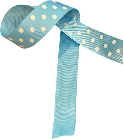 Kyriacou Gros Polka Dot Ribbon 25mmx25m Light Blue White Jgroxx11dotb-x25x50-4301xx