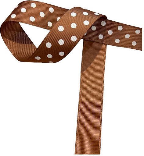Kyriacou Gros Polka Dot Ribbon 25mmx25m Brown White Jgroxx11dotb-x25x50-9001xx