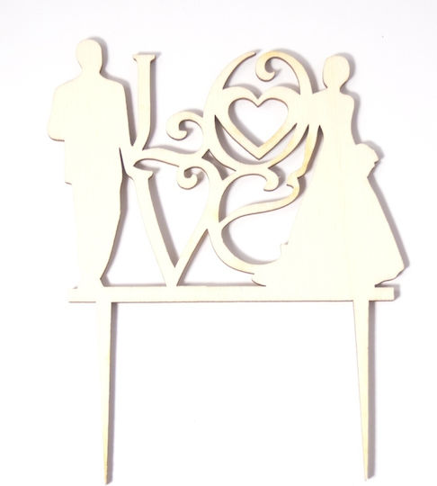 Дървен Топер За Торта Младоженци Love