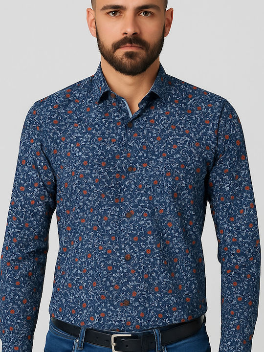 Luciano Faketti Men's Shirt Long Sleeve Blue Floral