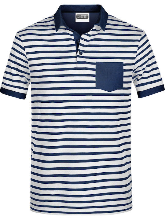 Men's Polo Shirt Striped White Navy