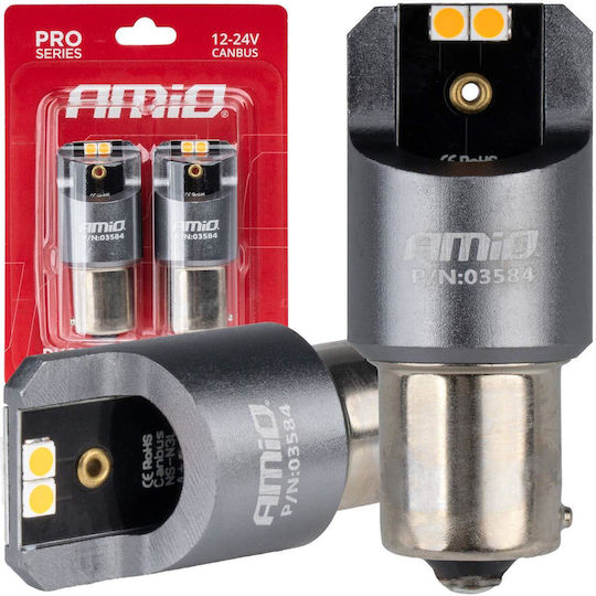 AMiO Lampen Auto PY21W-BAU15s Canbus LED 6000K Kaltes Weiß 12-24V 2Stück