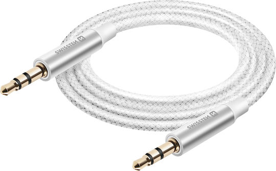 Swissten Auxiliary Jack 3.5 Mm Cable Jack 3.5 Mm Compatible Nylon Braided 1.5m White