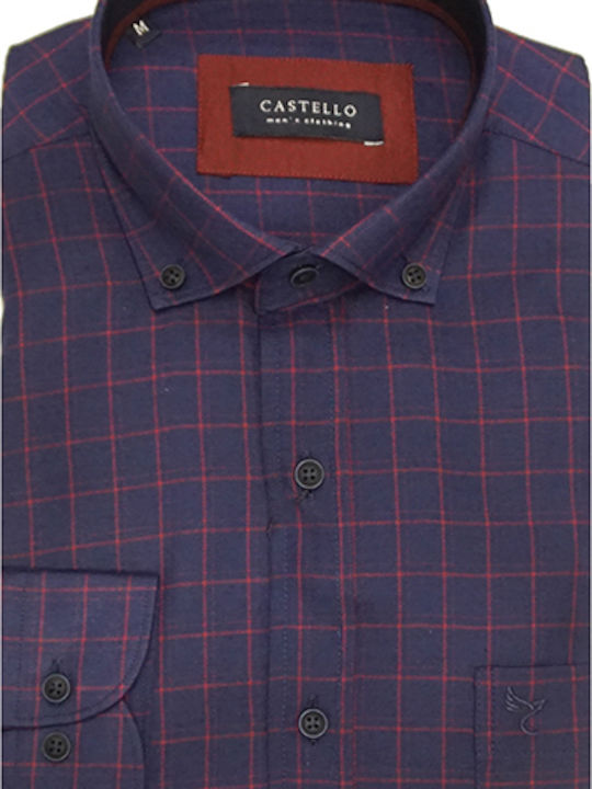 Long Sleeve Regular Fit Checked Shirt in Dark Blue