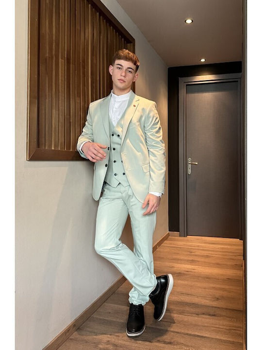 Men's Summer Suit with Vest Slim Fit Pink