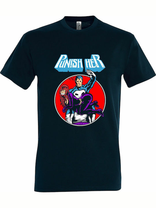 T-shirt Unisex " Marvel Punisher Punish Her " Petroleum Blue