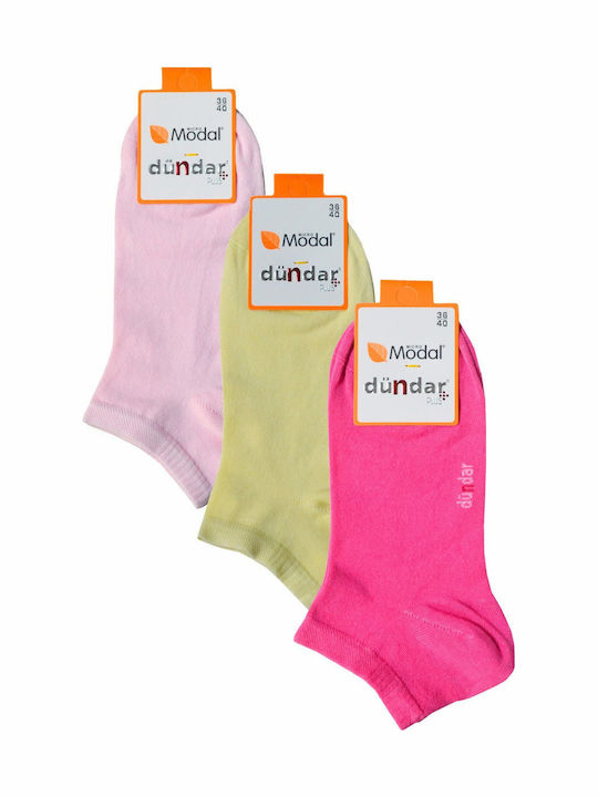 Dundar Women's Solid Color Socks YELLOW / PINK / FUCHSIA 3Pack