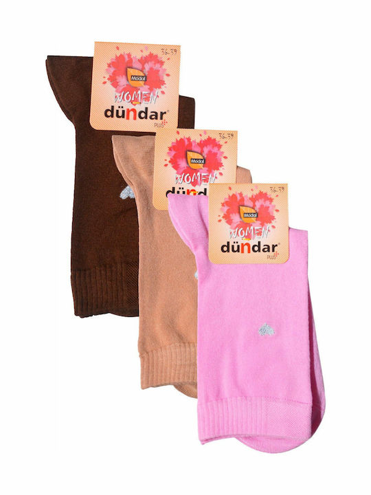 Dundar Γυναικείες Κάλτσες ΡΟΖ / ΜΠΕΖ / ΚΑΦΕ 3Pack