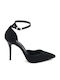 Suede Black Heels with Strap Women's