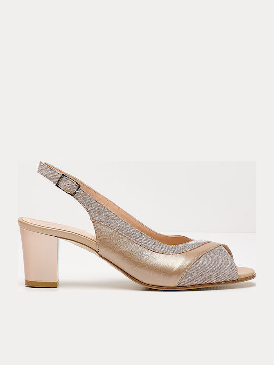 Leder Pumps mit Riemchen & mittelhoher Absatz Beige