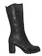 Leather Medium Heel Women's Boots with Zipper Black