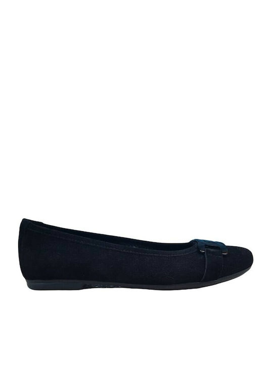 Suede Γυναικείες Μπαλαρίνες σε Μαύρο Χρώμα
