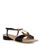 Women's Flat Sandals with Strap in Black Color