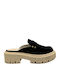 Suede Mules με Χοντρό Ψηλό Τακούνι σε Μαύρο Χρώμα
