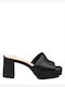 Leather Mules with Chunky High Heel in Black Color