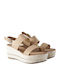 Women's Synthetic Leather Ankle Strap Platforms Beige