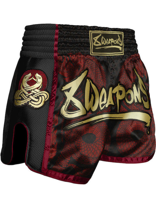 Muay Thai 8 Weapons Sak Yant Naga Black Red Boxing Shorts