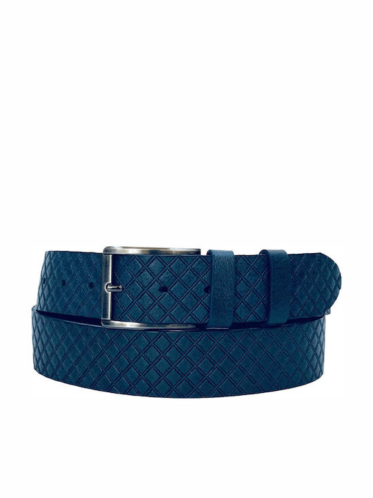 Wide Men's Belt Leather Blue