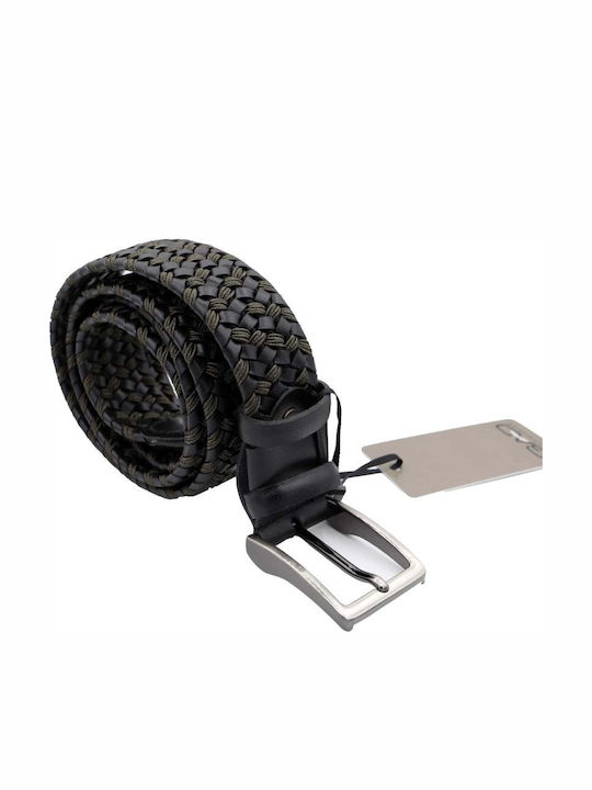 Herren Gürtel Leder Gestrickt Schwarz