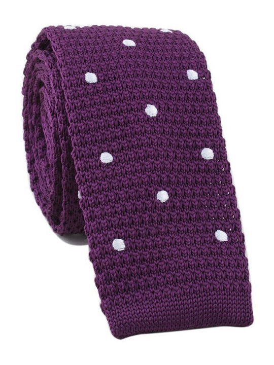 Knitted Purple and White Polka Dot Tie 5.5cm