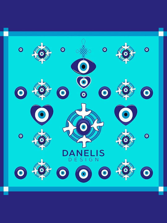 Kalfas Luxury Silk Χειροποίητο Μαντίλι Danelis Design – Γυναικείο Μεταξωτό Φουλάρι Γαλάζιο