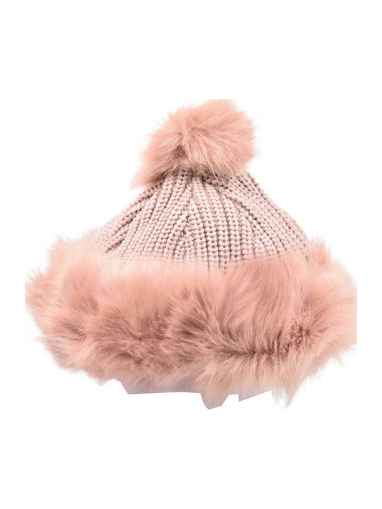Pom Pom Beanie Γυναικείος Σκούφος Πλεκτός σε Ροζ χρώμα